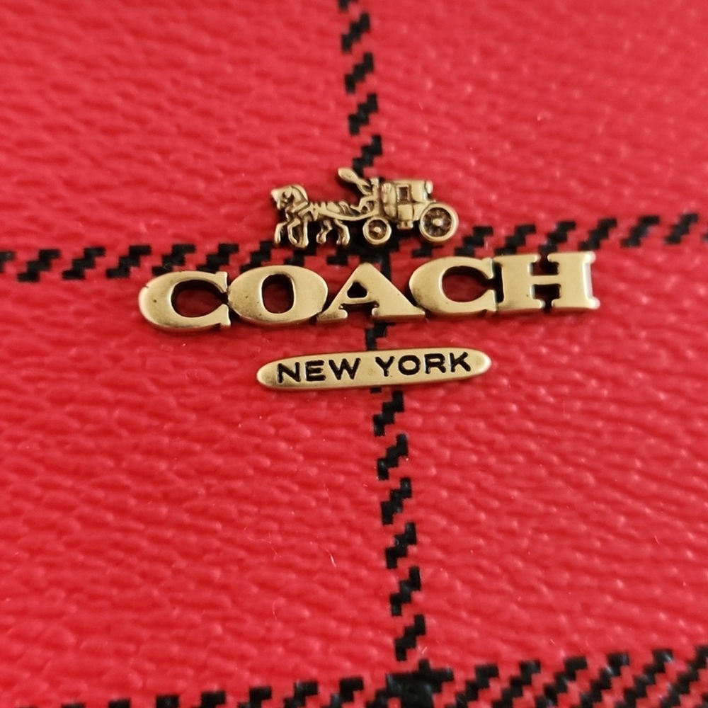 Coach Red Plaid Leather Wristlet Wallet - Picture 4 of 10